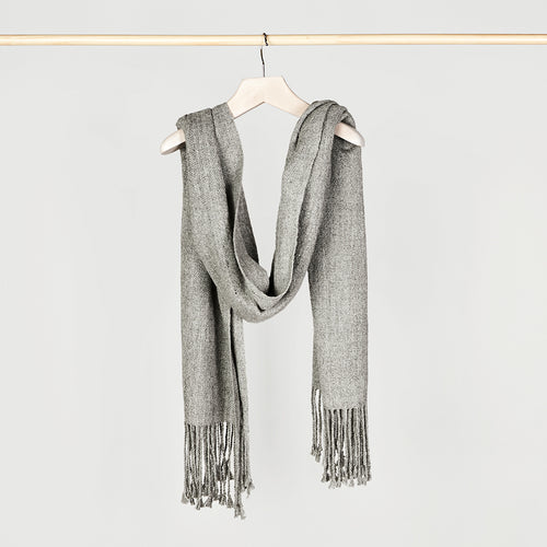 Handwoven Alpaca Scarf – Natural Silver Gray